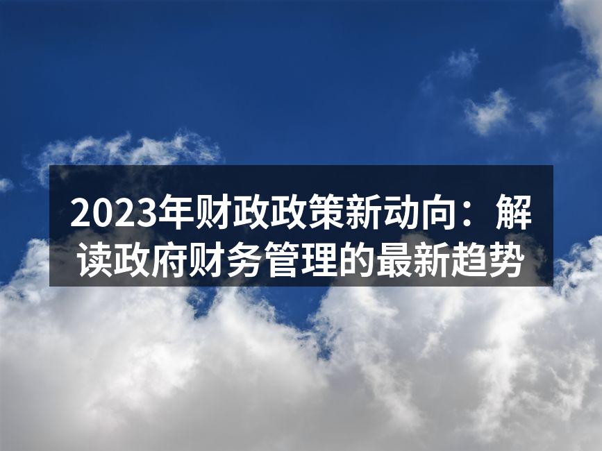2023年财政政策新动向：解读政府财务管理的最新趋势